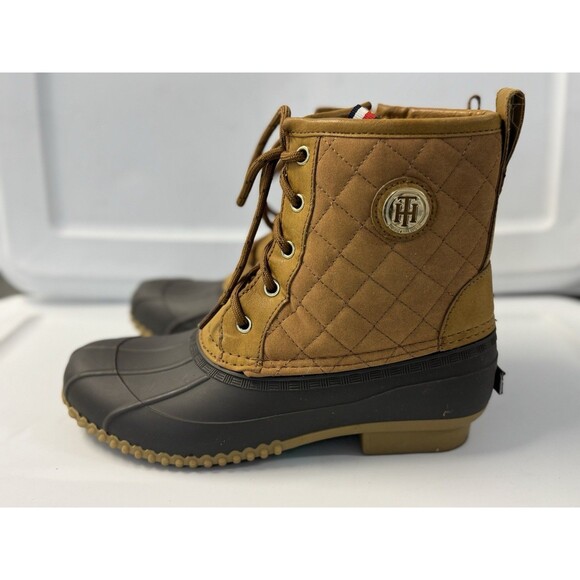 Tommy Hilfiger Boots Womens 8M Russel Duck Beige Leather Lace Up Casual Ankle - Picture 2 of 7